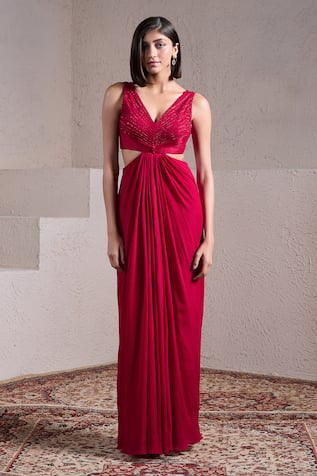 Parshya Berry Chic Yoke Hand Embellished Gown 