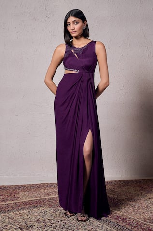 Parshya Cadbury Silk Neck Embellished Gown 