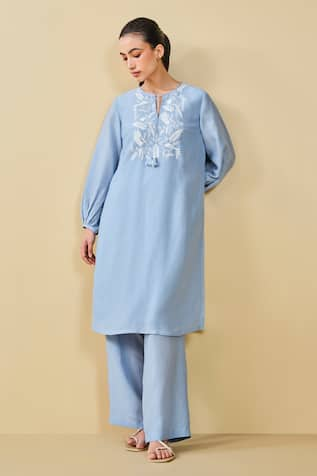 Grassroot By Anita Dongre Cloud Sky Embroidered Kurta & Pant Set 