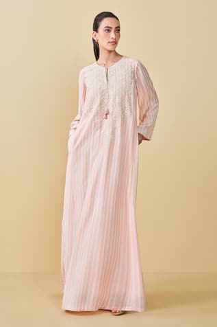 Grassroot By Anita Dongre Berry Pluck Stripe Hand Block Print Kaftan 