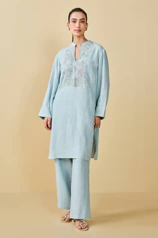 Grassroot By Anita Dongre Peek Into The Trees Embroidered Hemp Kurta & Pant Set 