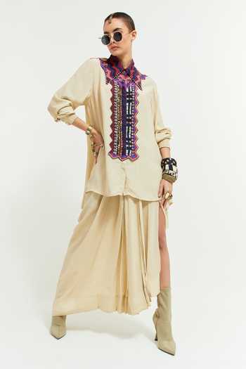 Aseem Kapoor Atri Tribal Embroidered Placket Shirt With Skirt 