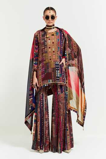 Aseem Kapoor Patti Bandhej Print Beads Embellished Dupatta 