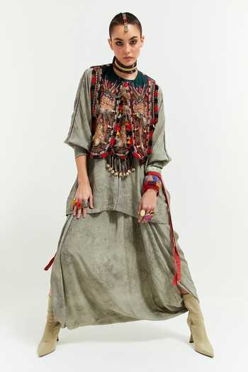 Aseem Kapoor Zuri Tribal Resham Thread Embroidered Gilet Draped Trouser Set 