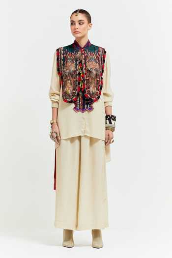 Aseem Kapoor Zuri Boho Resham Thread Embroidered Gilet Flared Trouser Set 