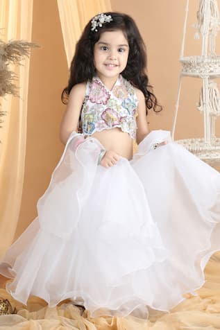 The little celebs Embroidered Blouse Lehenga Set 