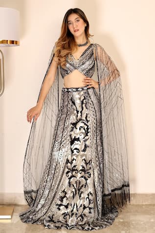 Mehul Gupta Abstract Hand Embroidered Lehenga With Blouse 