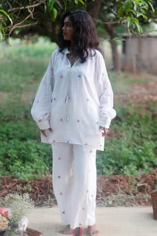 Label Earthen Embroidered Top & Pant Set 