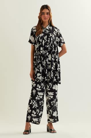 Night Lily Print Shirt & Flared Pant Set For Kids