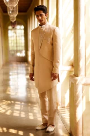 EEKSHA Zari Embroidered Overlap Panel Sherwani With Pant 