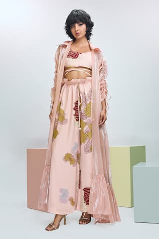 Nirmooha Tie-Up Jacket With Printed Pant Set 