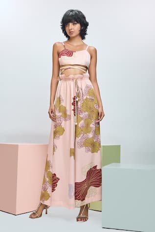 Nirmooha Floral Print Crop Top & Pant Set 