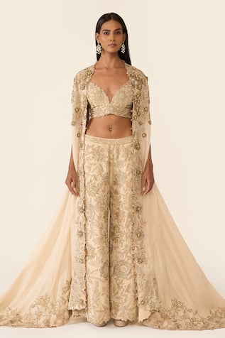 Varun Bahl Floral Embroidered Cape Trouser Set 