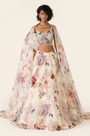 Varun Bahl Floral Sequin & Cutdana Embroidered Lehenga Set 