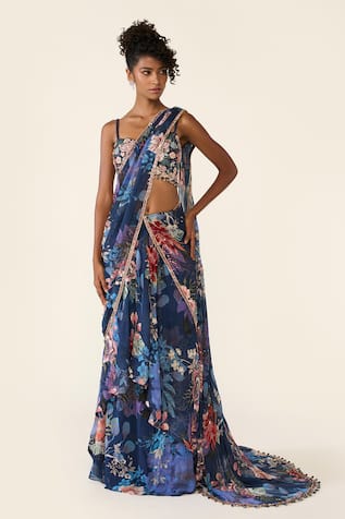 Varun Bahl Floral Print Concept Saree With Embroidered Blouse 