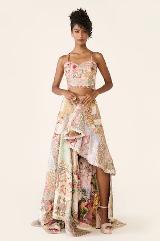 Varun Bahl Patchwork Embroidered Asymmetric Skirt Set 