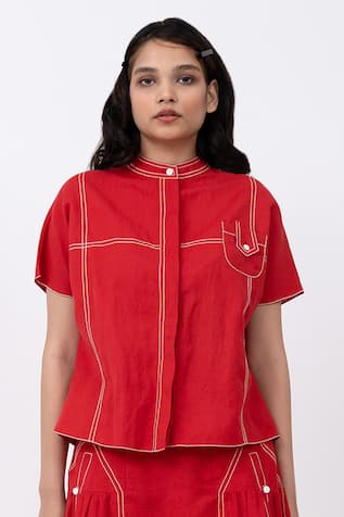 Leh Studios Cherry Stitch Line Embroidered Top 