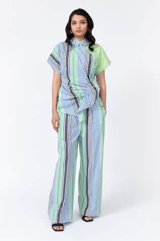 Leh Studios Striped Print Cotton Straight Trouser 