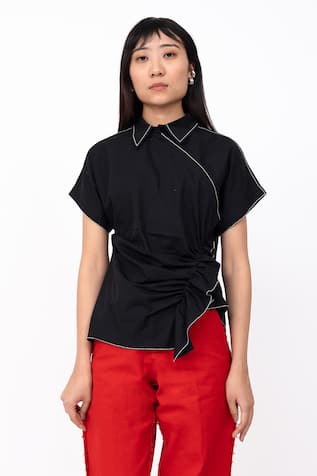 Leh Studios Half Placket Asymmetric Scrunch Top 