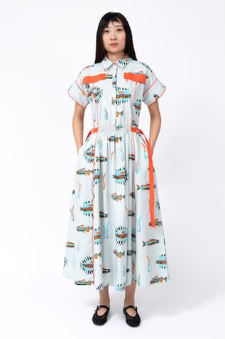 Leh Studios Scale Fish Print Midi Dress 