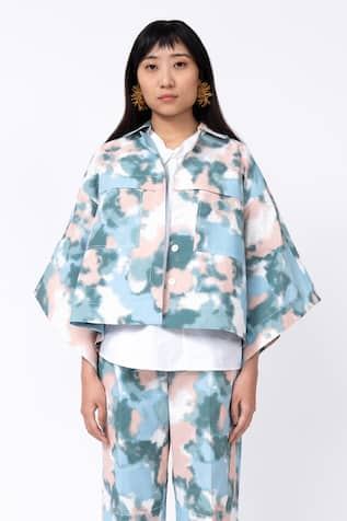 Leh Studios Spray Print Short Kimono Jacket 