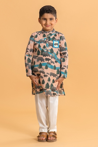 Ankid Rhinoceros Print Straight Kurta & Pyjama Set
