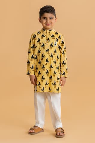 Ankid Monkey Print Straight Kurta & Pyjama Set 