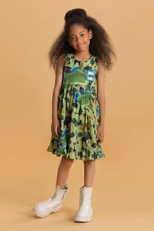 Ankid Animal Print Ruffle Dress 