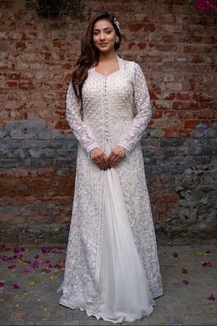 Lasha Floral Hand Embroidered Jacket With Anarkali Gown 