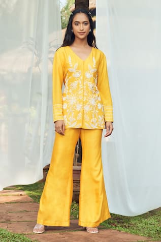 Megha Pitti Cutdana Embroidered Top & Flared Pant Set 