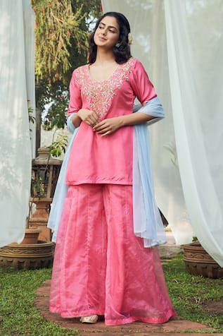 Megha Pitti Embroidered Kurta Sharara Set 