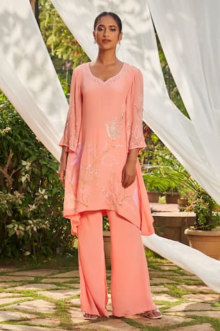 Megha Pitti Sequin & Cutdana Embroidered Tunic & Flared Pant Set 