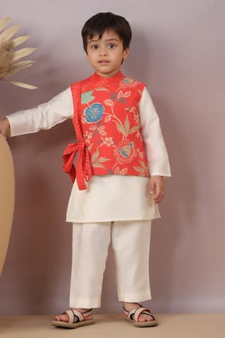 CASA NINOS Floral Print Side Knot Jacket Kurta Set 