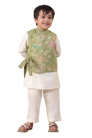 CASA NINOS Floral Print Jacket Kurta Set 