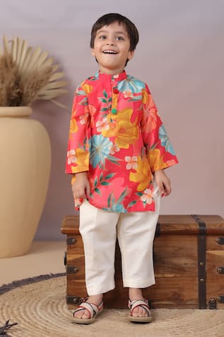 CASA NINOS Floral Print Straight Kurta & Pyjama Set 