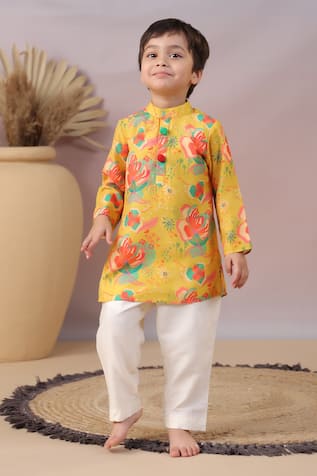 CASA NINOS Straight Floral Print Kurta & Pyjama Set 