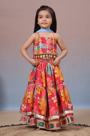 CASA NINOS Printed Layered Lehenga Set 