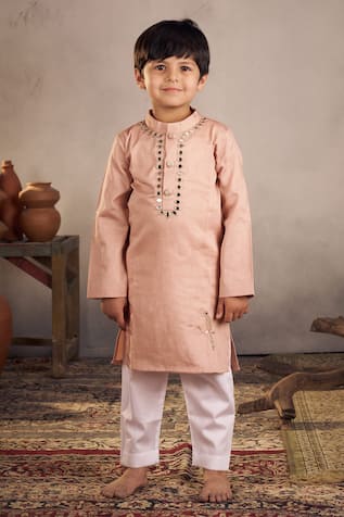 Vivedkids Bird Mirror Embroidered Kurta With Pyjama 