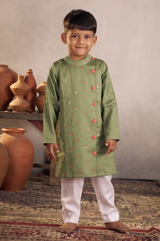 Vivedkids Bullian Leaf Thread Embroidered Kurta With Pyjama 