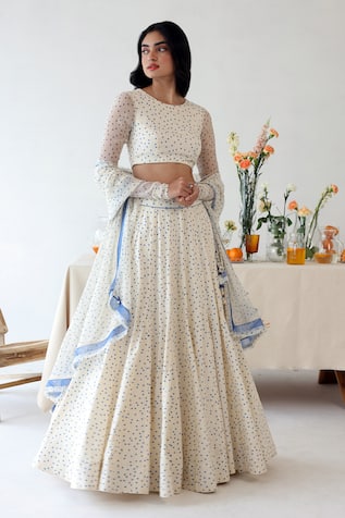 Baise Gaba Petal Polka Dot Print Lehenga Set 