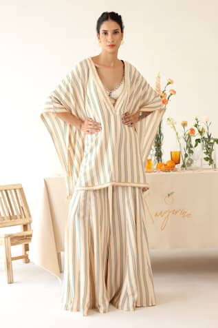 Baise Gaba Harmony Stripe Print Kaftan Top Pant Set 