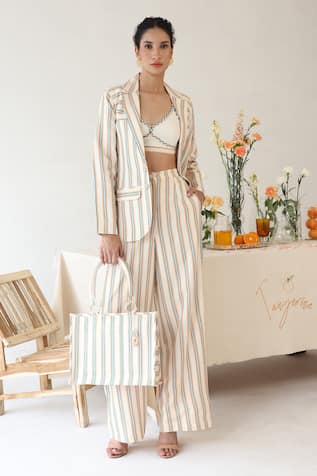 Baise Gaba Halo Stripe Print Blazer Pant Set 