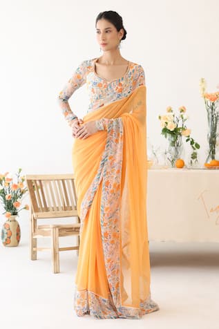 Baise Gaba Tangelo Border Printed Saree With Blouse 