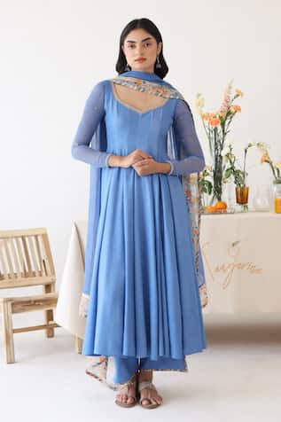 Baise Gaba Lagoon Neck Embroidered Anarkali 