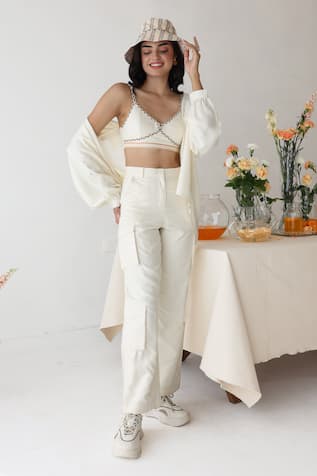 Baise Gaba Flicker Button Embroidered Oversized Shirt Pant Set 