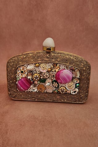 ADWITA BAGS & JEWELS Rawiya Natural Stone Embellished Clutch 