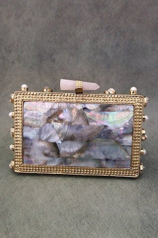 ADWITA BAGS & JEWELS Nadia Mother Of Pearl Embellished Clutch 