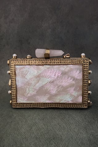 ADWITA BAGS & JEWELS Nadia Mother Of Pearl Work Clutch 