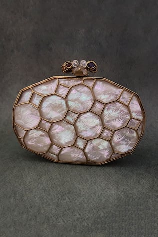 Adwita Bags & Jewels Aamna Mother Of Pearl Embellished Clutch 