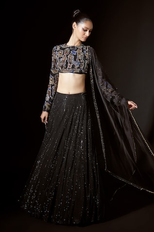 Itrh Figurine Flow Crystal Embellished Blouse Lehenga Set 